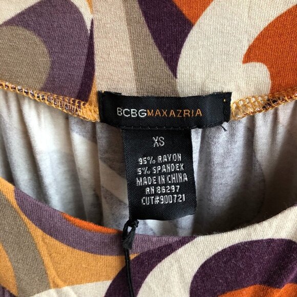 NEW BCBGMAXAZRIA Drop Waist Dress Mustard Orange Printed Swirl 60s 70s Mod Retro - Picture 5 of 9